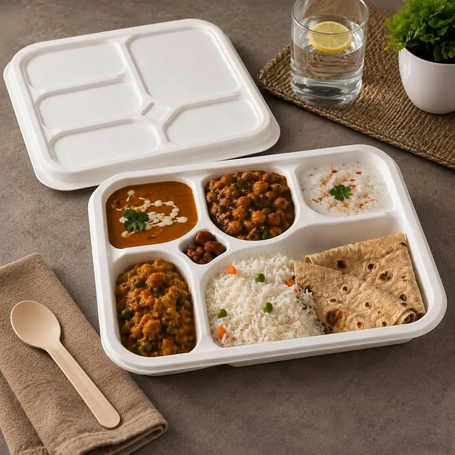 Eco Friendly Compostable Sugarcane Bagasse Compartment Meal Trays Thali Wholesale Manufacturer Exporter